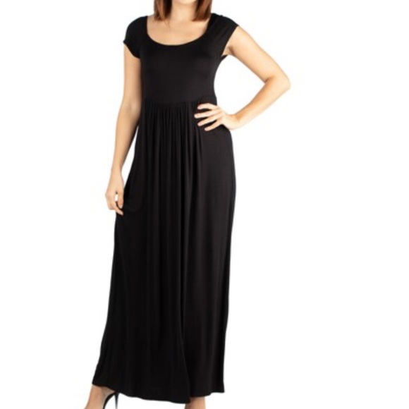 24/7 Comfort Apparel Dresses & Skirts - - 24/7 Comfort Apparel Maxi Dress With Round Neck and Empire Waist in Blac…